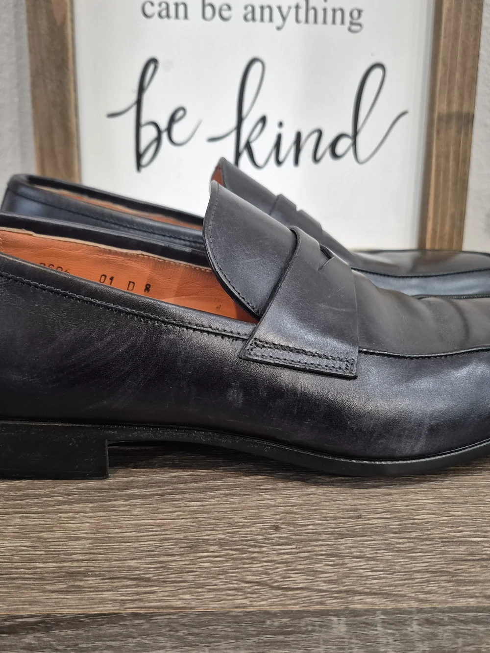 Santoni Mens Black Leather Penny Loafers Size 8 - Picture 5 of 9